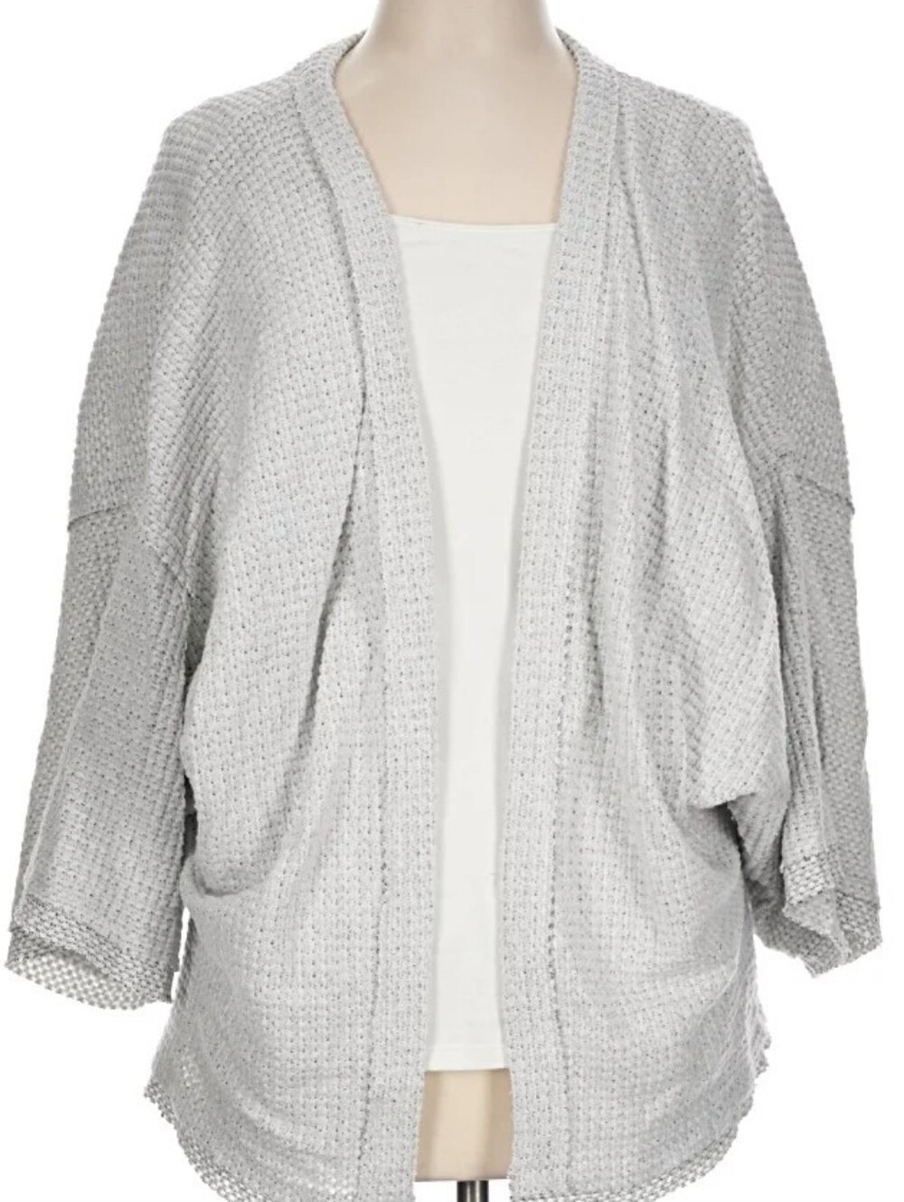 Maeve By Anthropologie Light Gray Waffle Knit Open Cardigan